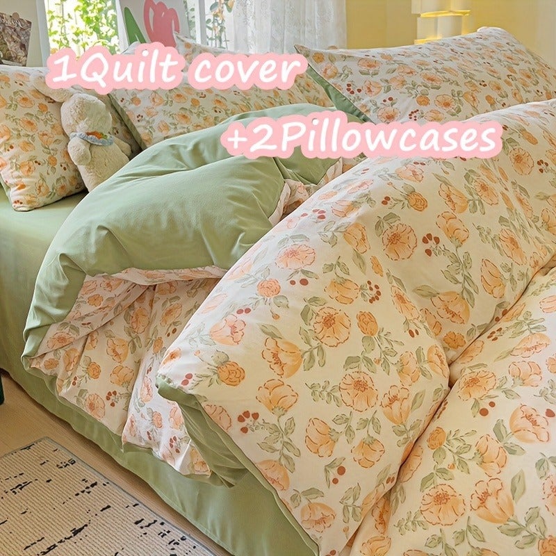 3pcs Duvet Cover Set, New American-Style Small Floral Duvet Cover Set in Ins Style, Includes 1 Duvet Cover + 2 Pillowcases, Comfortable And Breathable, Machine Washable And Hand Washable, Does Not Fade Or Deform, Creates a Cozy Sleep Environment - Image 1