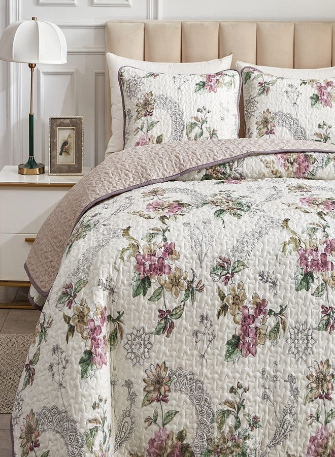 Flysheep 2 Pieces Quilt Set Twin Size, Beige Floral Reversible Bedspread Coverlet Set, Soft Microfiber Lightweight Bed Cover for Kids (68" x 86", 1 Quilt+ 1 Pillow Sham) - Image 3