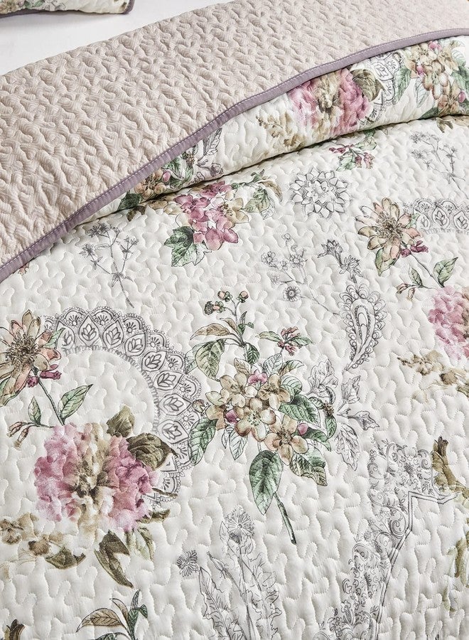Flysheep 2 Pieces Quilt Set Twin Size, Beige Floral Reversible Bedspread Coverlet Set, Soft Microfiber Lightweight Bed Cover for Kids (68" x 86", 1 Quilt+ 1 Pillow Sham) - Image 4