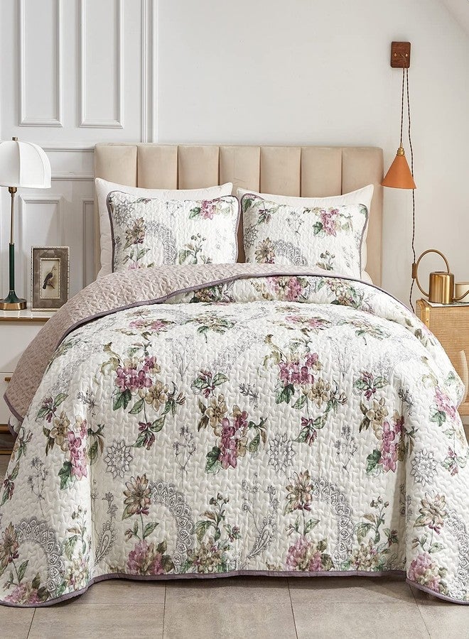 Flysheep 2 Pieces Quilt Set Twin Size, Beige Floral Reversible Bedspread Coverlet Set, Soft Microfiber Lightweight Bed Cover for Kids (68" x 86", 1 Quilt+ 1 Pillow Sham) - Image 1