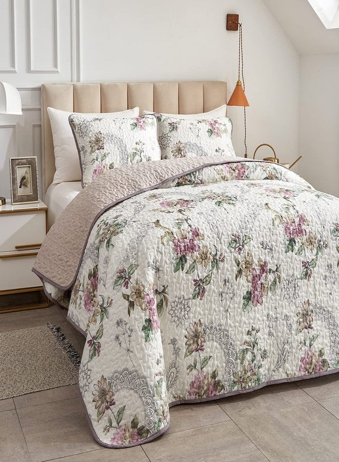 Flysheep 2 Pieces Quilt Set Twin Size, Beige Floral Reversible Bedspread Coverlet Set, Soft Microfiber Lightweight Bed Cover for Kids (68" x 86", 1 Quilt+ 1 Pillow Sham) - Image 2