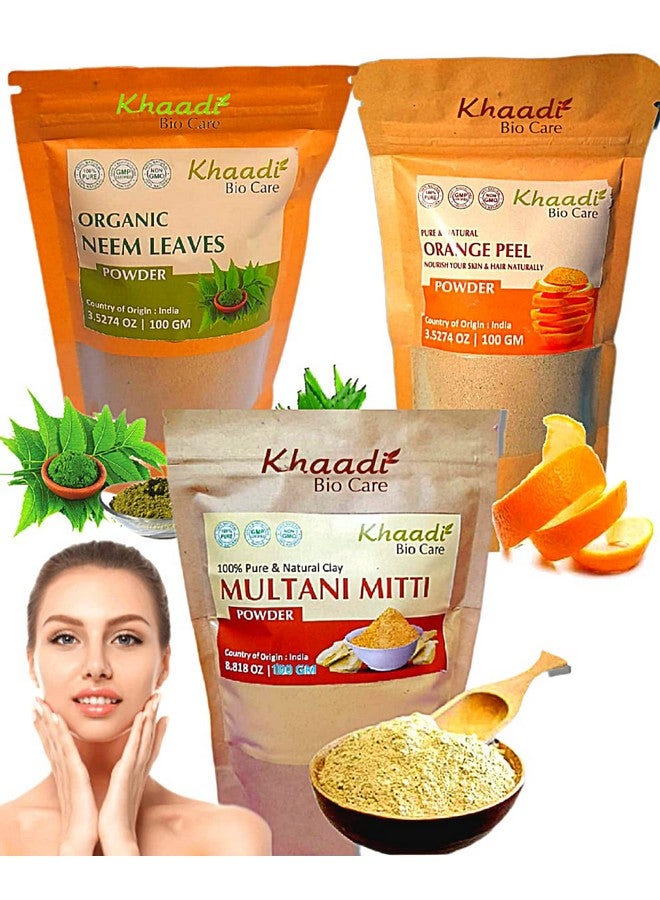 Generic Khaadi Biocare Neem Leaf Powder & Organic Orange Peel Powder & Multani Mitti Combo Pack Each Pack 100Gm (Pack Of 3 Packet) 300 Gm Face Pack - Image 1