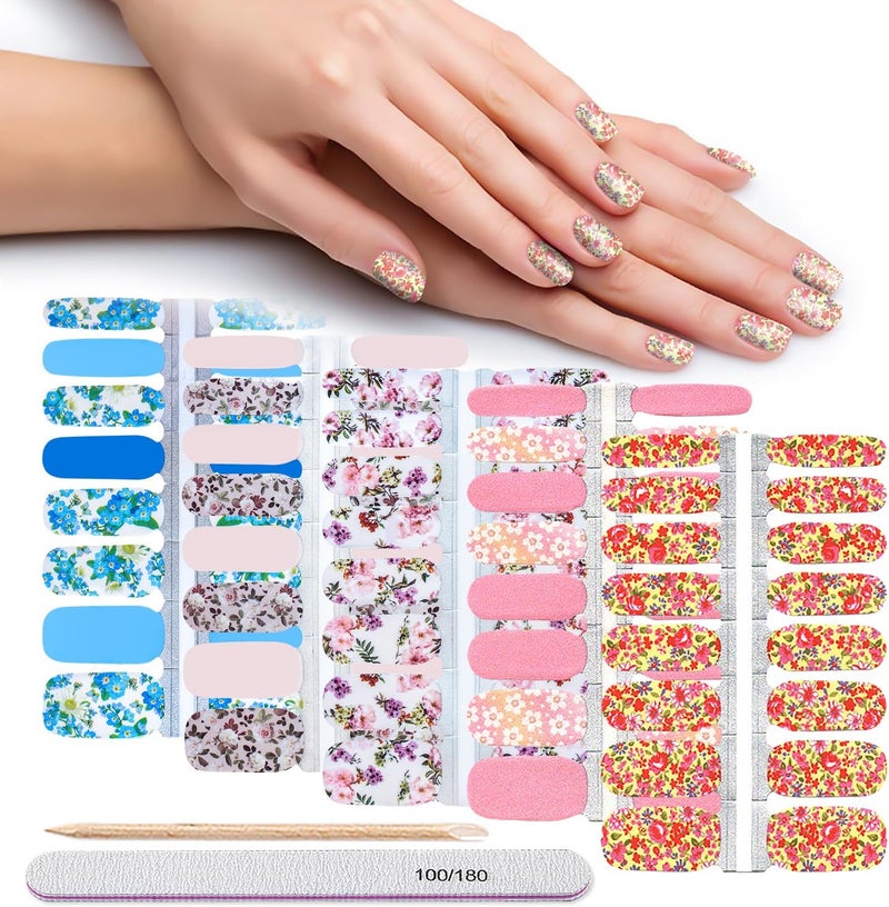 DANNEASY DANNEASY Thicker Nail Polish Strips Flowers Series, 5 Sheets Nail Stickers for Women, Adults, Light Color, Floral Style, Nail Art Stickers and Decals, Self-Adhesive, Single Use