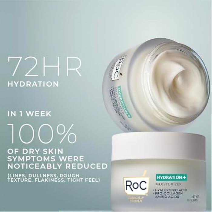 RoC Hydration+ Hyaluronic Acid Moisturizer Face Cream Fragrance Free Sensitive Face Moisturizer with Collagen Proteins 1.7 Ounces with Retinol Eye Cream Packette - Image 2