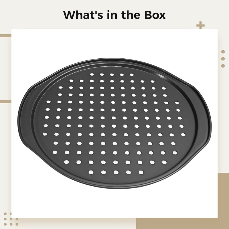 13 in Cooking Pan with Handles for Cakes and Pizza, Perforated Non-Stick Carbon Steel Baking Pizza Pan for Oven - Image 5