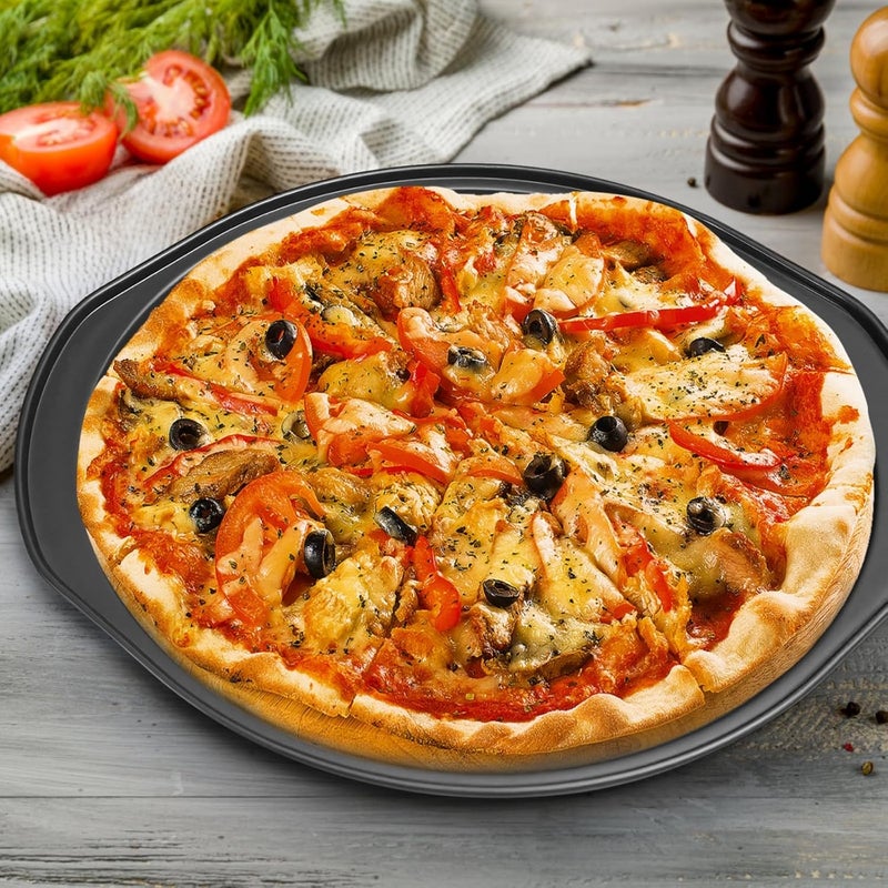 13 in Cooking Pan with Handles for Cakes and Pizza, Perforated Non-Stick Carbon Steel Baking Pizza Pan for Oven - Image 3