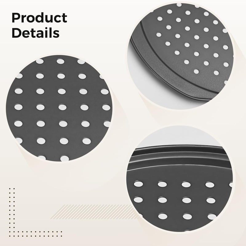 13 in Cooking Pan with Handles for Cakes and Pizza, Perforated Non-Stick Carbon Steel Baking Pizza Pan for Oven - Image 2