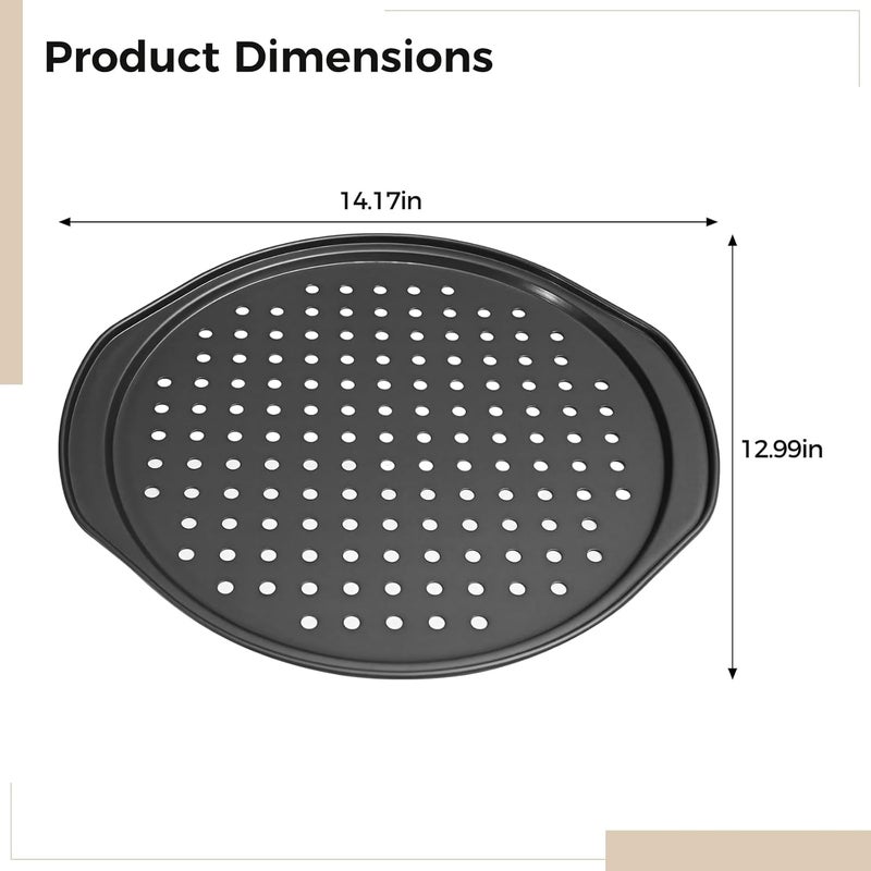 13 in Cooking Pan with Handles for Cakes and Pizza, Perforated Non-Stick Carbon Steel Baking Pizza Pan for Oven - Image 4