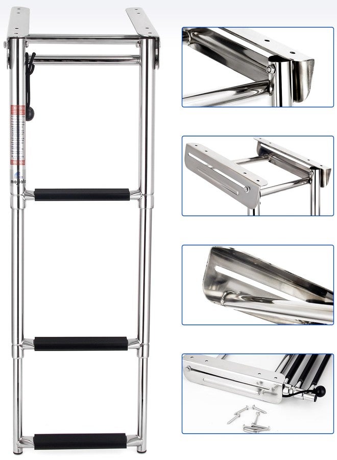 Mojiate 3-Step Under Platform Telescoping Slide Mount Boat Boarding Ladder Stainless Steel Marine Ladder - Image 4