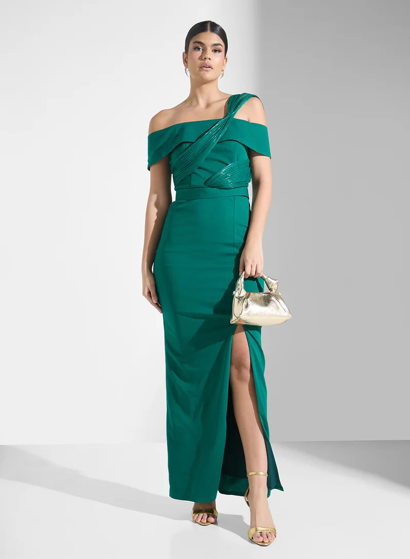 Iyra Asymmetric Green Dress