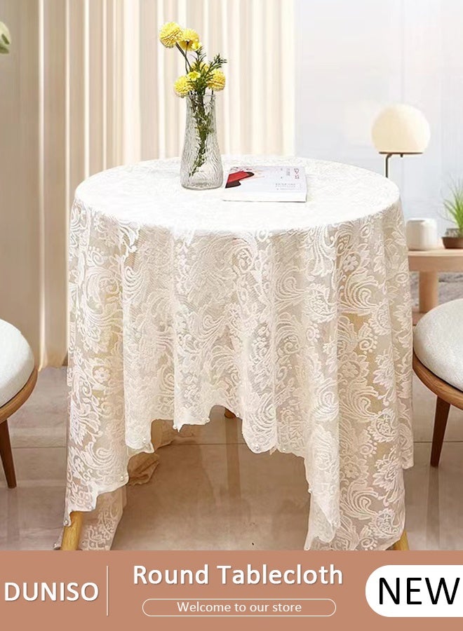 DUNISO Round Tablecloth,Lace Table Cloth with Floral Embroidery,  Soft Washable Tablecloth, Classic Table Cover Decoration for Kitchen Restaurants and Party - Image 1