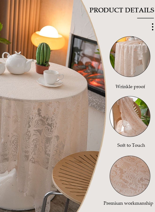 DUNISO Round Tablecloth,Lace Table Cloth with Floral Embroidery,  Soft Washable Tablecloth, Classic Table Cover Decoration for Kitchen Restaurants and Party - Image 5