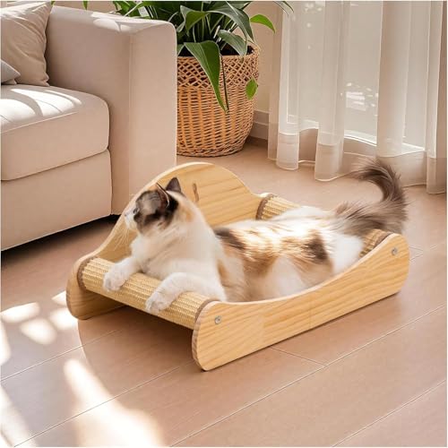Avont Sisal Cat Scratcher Bed for Indoor Cats Solid Wood Cat Scratching Lounge NoMess Horizontal Scratcher Large - Image 1