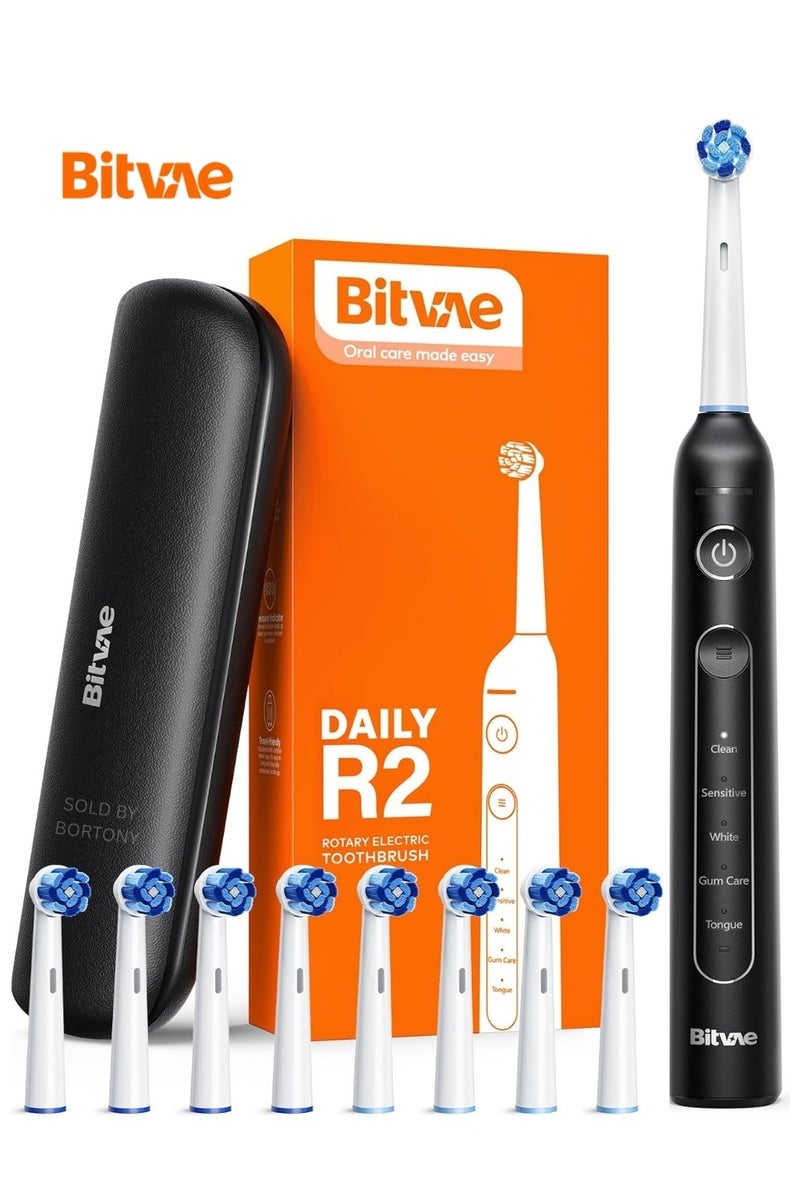 Bitvae R2 Rotating Electric Toothbrush for Adults with 8 Brush Heads, Travel Case, 5 Modes Rechargeable Power Toothbrush with Pressure Sensor, 3-Hour Fast Charge for 30 Days - Image 1