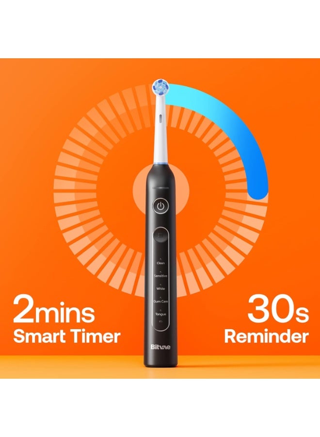 Bitvae R2 Rotating Electric Toothbrush for Adults with 8 Brush Heads, Travel Case, 5 Modes Rechargeable Power Toothbrush with Pressure Sensor, 3-Hour Fast Charge for 30 Days - Image 5
