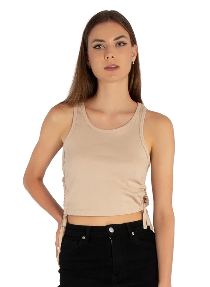 London Rag Cut Out Tank Crop Top in Taupe