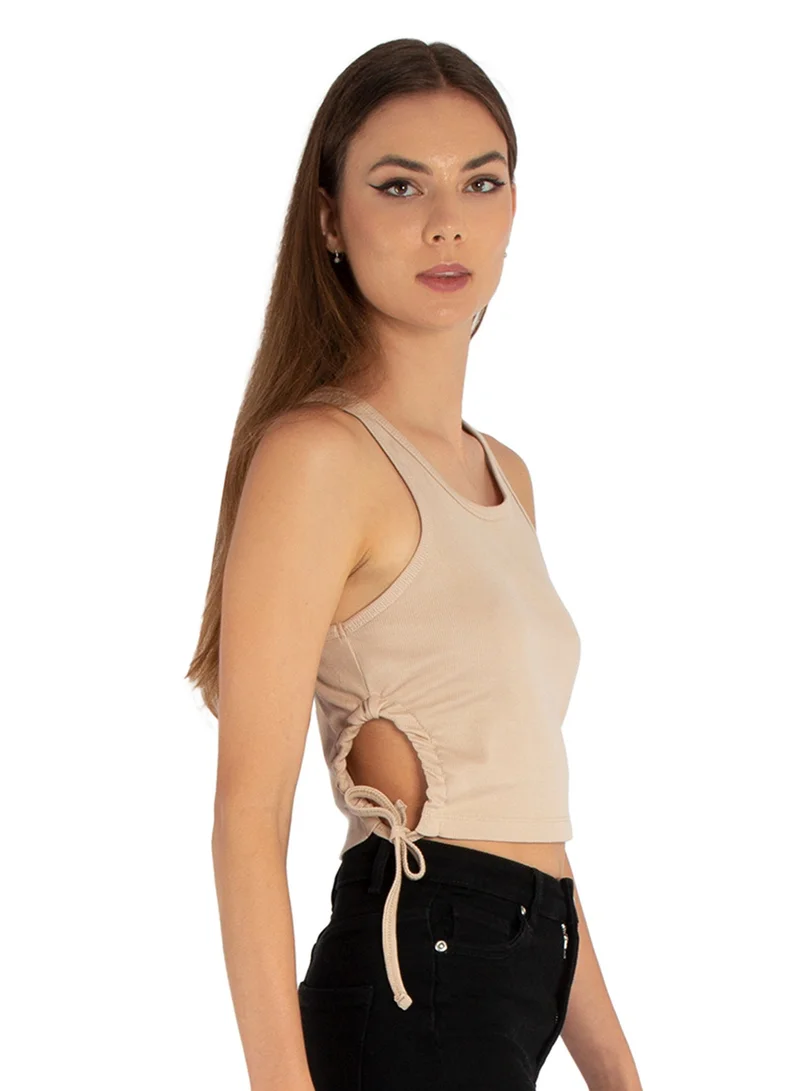 London Rag Cut Out Tank Crop Top in Taupe