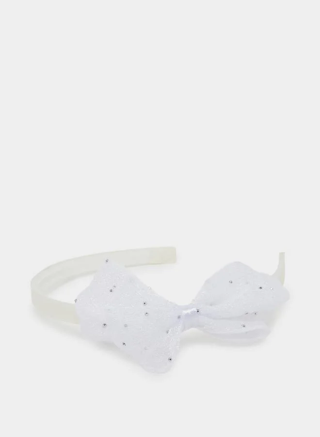 ستايلي Girls White Embellished Bow Headband