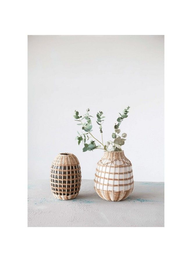 Creative Co-op Decorative Handwoven Seagrass And Bamboo Wrapped Vase 6" L X 7" W X 11" H Green - Image 4