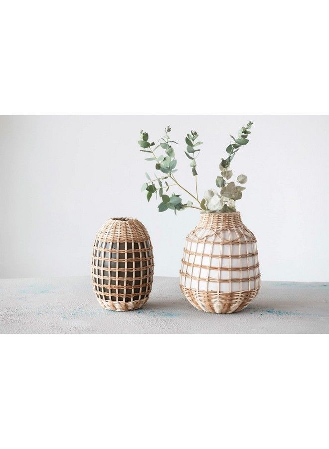 Creative Co-op Decorative Handwoven Seagrass And Bamboo Wrapped Vase 6" L X 7" W X 11" H Green - Image 3