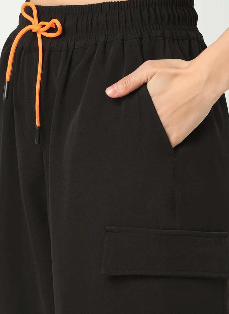 globus Globus Women Black Loose Fit Stretchable Cargo Jogger