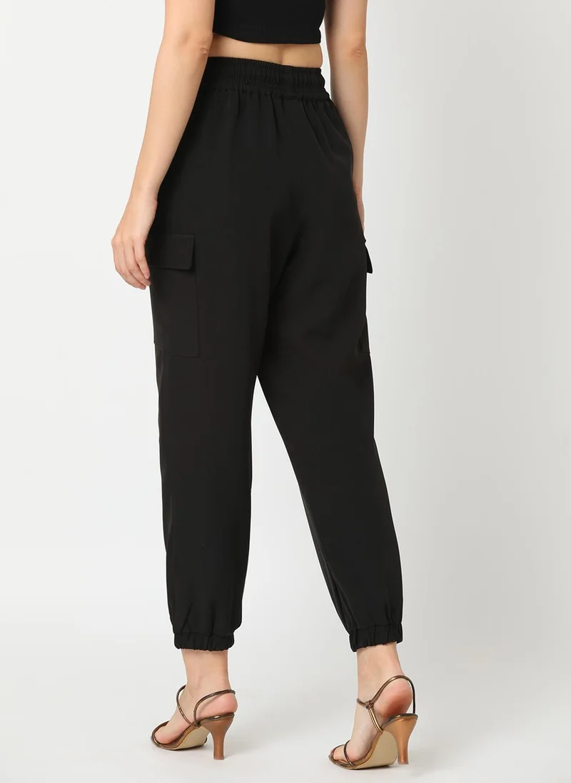 globus Globus Women Black Loose Fit Stretchable Cargo Jogger