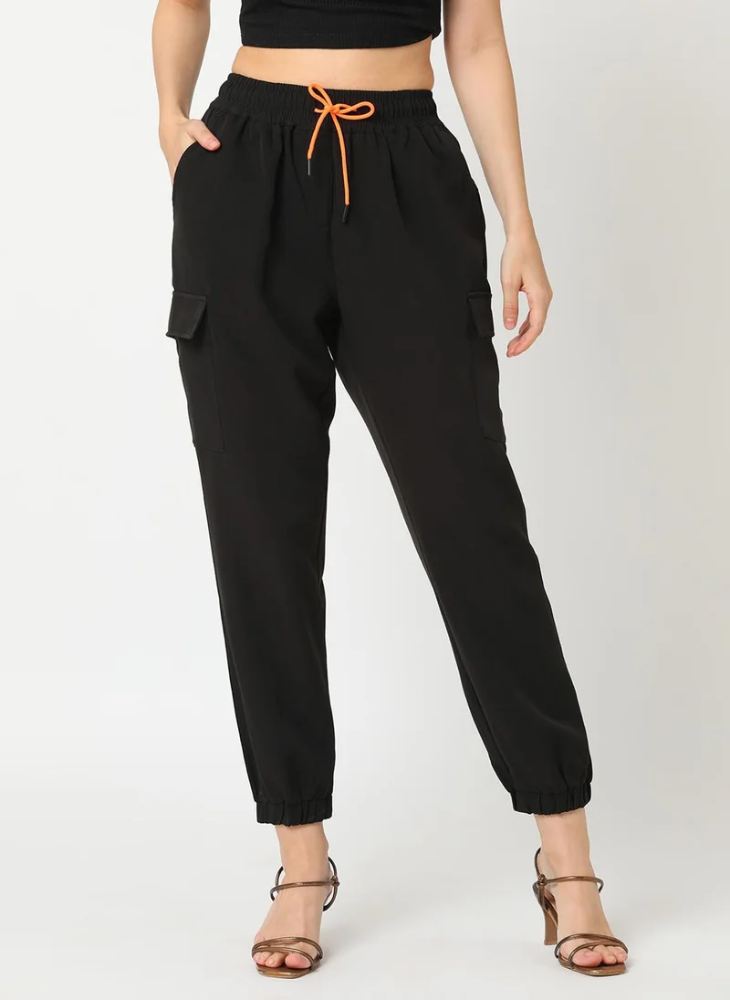globus Globus Women Black Loose Fit Stretchable Cargo Jogger