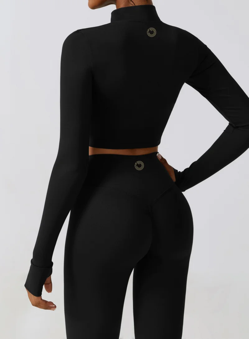 Kawn.yoga Licorice Black Womens Fitted Cropped High-Neck Jacket for Women | Best Price UAE