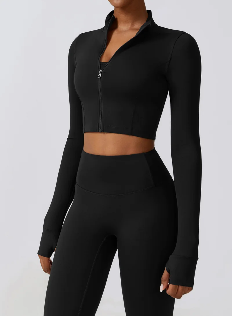 كون.يوغا جاكيت نسائي قصير بياقة عالية