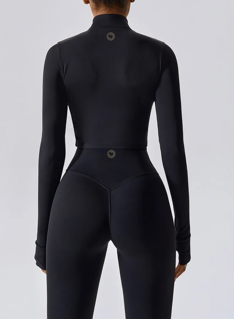 Kawn.yoga Licorice Black Womens Fitted Cropped High-Neck Jacket for Women | Best Price UAE