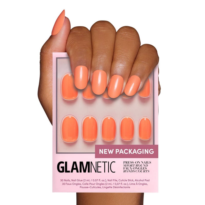 Glamnetic Press On Nails Apricot Solid Opaque Orange Round Fake Nails Salon Quality 12 Sizes 30 Nail Kit - Image 3