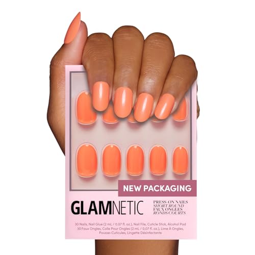 Glamnetic Press On Nails Apricot Solid Opaque Orange Round Fake Nails Salon Quality 12 Sizes 30 Nail Kit - Image 1