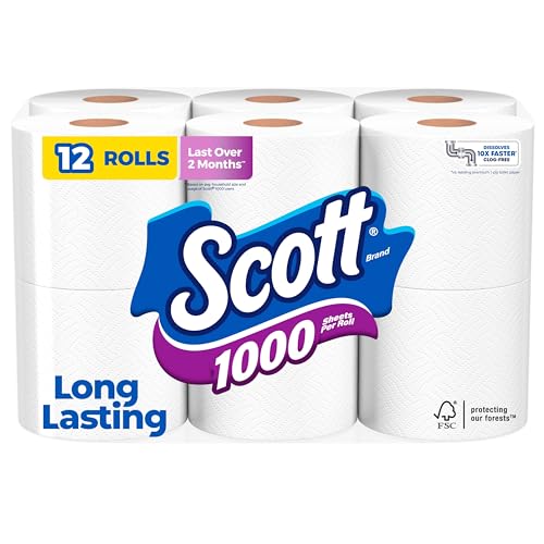 Scott 1000 Sheets Per Roll, 12 Toilet Paper Rolls, Bath Tissue - Image 1