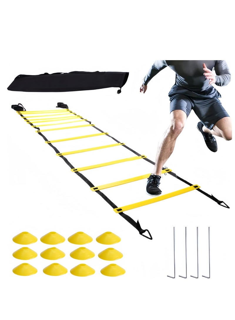 Speed Agility Training Kit Agility Ladder 12 Rungs with Carrying Bag 12 Cones, Improve Footwork and Athletic Performance Balance Training, Premium Set for Soccer Football Boxing - Image 1
