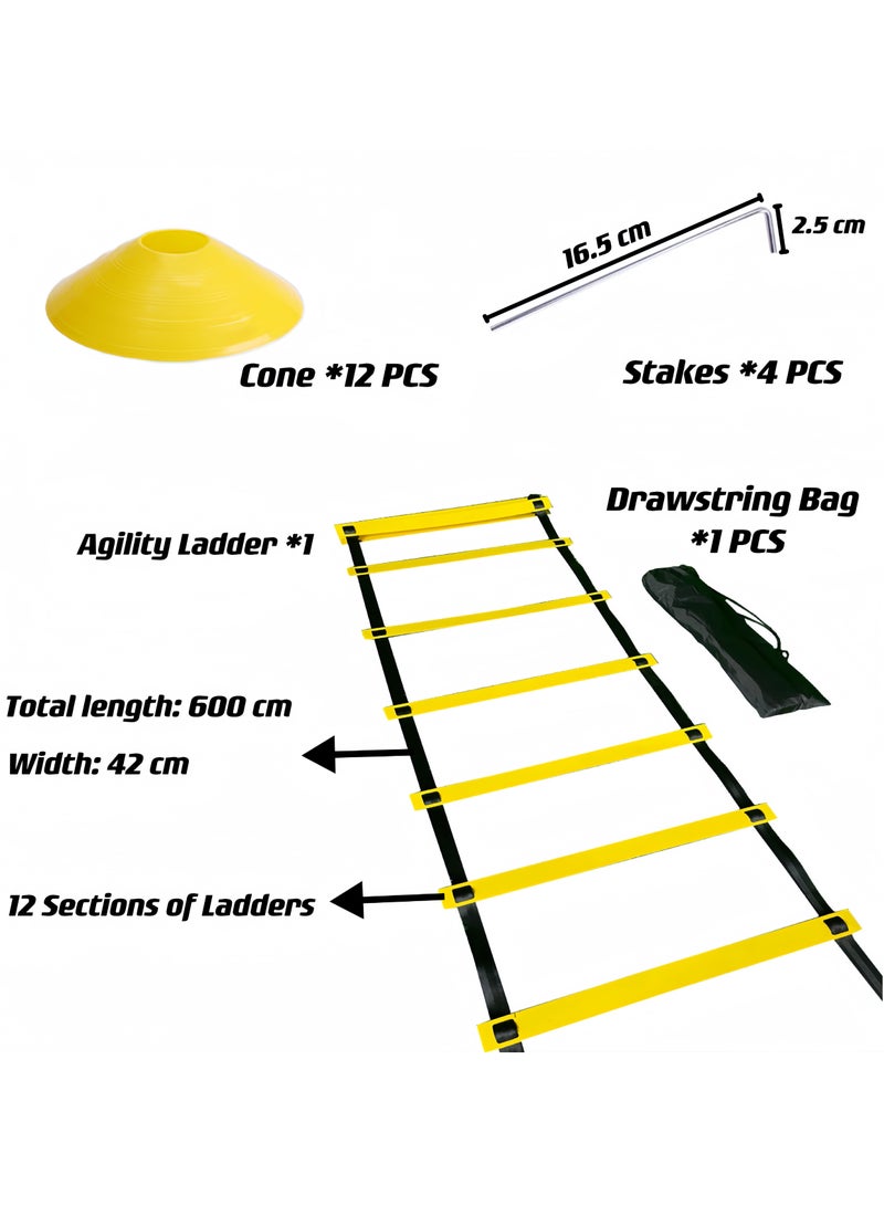 Speed Agility Training Kit Agility Ladder 12 Rungs with Carrying Bag 12 Cones, Improve Footwork and Athletic Performance Balance Training, Premium Set for Soccer Football Boxing - Image 2