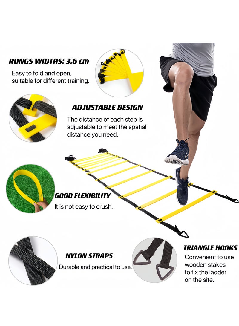 Speed Agility Training Kit Agility Ladder 12 Rungs with Carrying Bag 12 Cones, Improve Footwork and Athletic Performance Balance Training, Premium Set for Soccer Football Boxing - Image 3