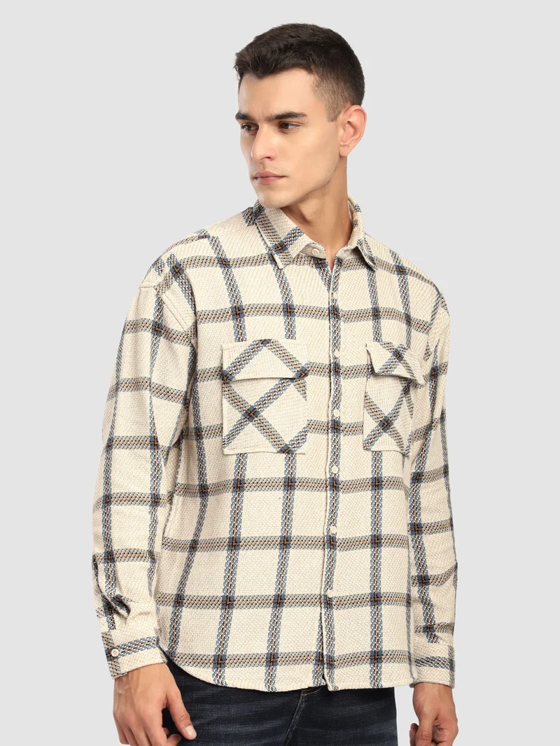 Beyoung Beige Cotton Flannel Overshirt