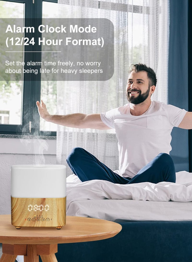 Excefore 300 مل موزع زيت عطري مع مكبر صوت بتقنية البلوتوث، ساعة منبه رقمية، 7 ألوان للضوء المحيط وموعد، ميزة الإيقاف التلقائي، مرطب ضباب العطر لغرفة كبيرة، مكتب، يوغا - Image 4