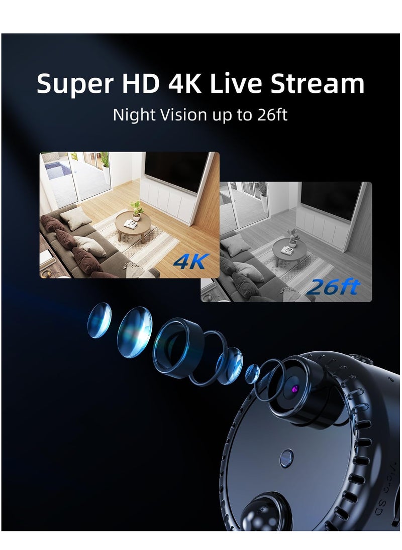 4K Wireless Mini Hidden Portable Night Vision Surveillance Camera with Motion Detection Black