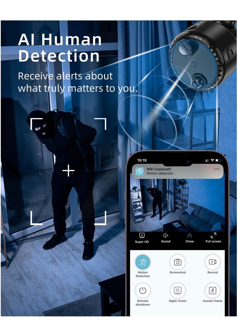 4K Wireless Mini Hidden Portable Night Vision Surveillance Camera with Motion Detection Black