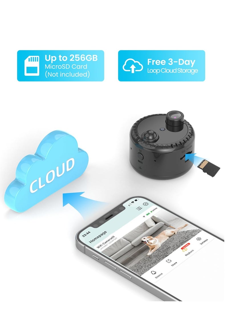 4K Wireless Mini Hidden Portable Night Vision Surveillance Camera with Motion Detection Black