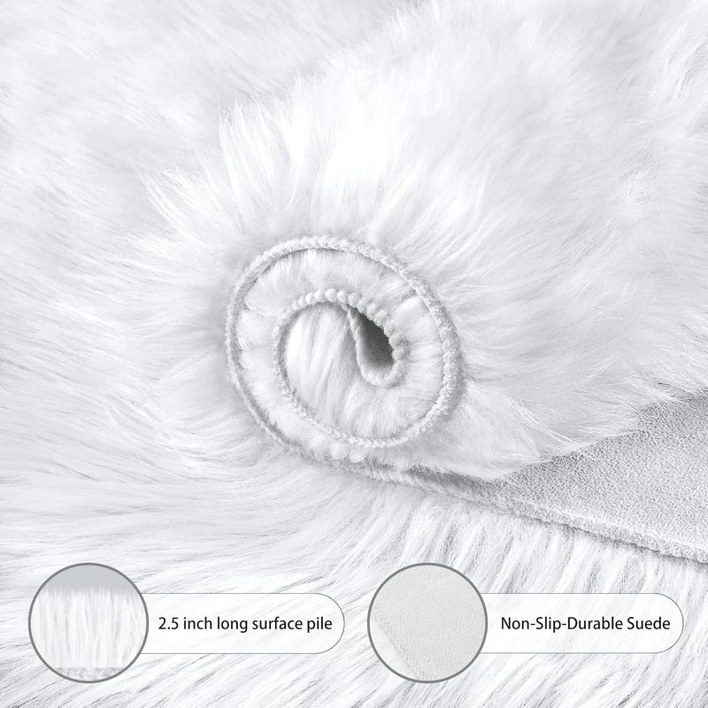 Ciicool Faux Sheepskin Rugs Soft Faux Fur Rugs White Fluffy Rugs Chair Couch Cover Fuzzy Rugs for Bedroom Floor Sofa Living Room 2x3 Feet - Image 4