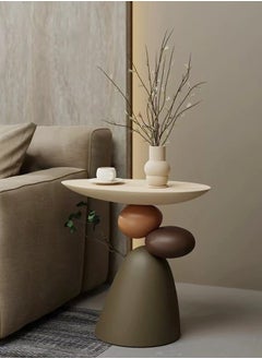 fashionhome 1-Piece Modern Scandinavian Style Stone Carved Art Design Resin Side Table Round Top Tray End Table for Bedroom Living Room Offices 51x29x50 cm (Fully Assembled)  - Image 1