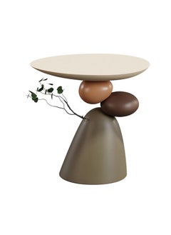 fashionhome 1-Piece Modern Scandinavian Style Stone Carved Art Design Resin Side Table Round Top Tray End Table for Bedroom Living Room Offices 51x29x50 cm (Fully Assembled)  - Image 5