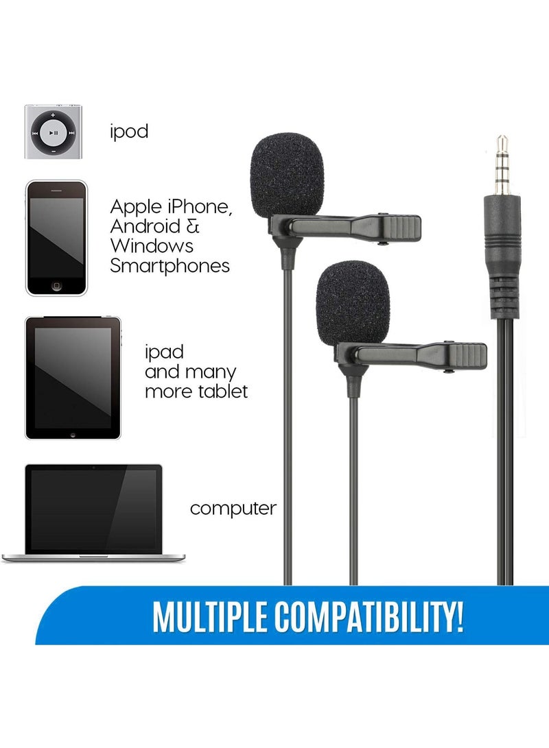 Dual-head Lavalier Mic – Professional Clip-on Omnidirectional Condenser Microphone for iPhone, Android, PC, YouTube, Interviews, Video Calls & Podcasts - Image 2