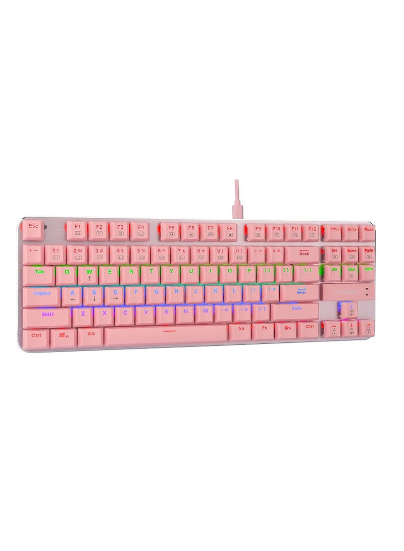 E-YOOSO 87 Keys Wired Gaming Mechanical Keyboard, Brown Switches, with LED Backlit, for Windows/Mac/PC, Pink - Image 1
