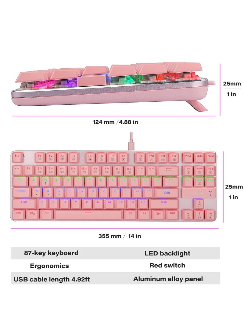 E-YOOSO 87 Keys Wired Gaming Mechanical Keyboard, Brown Switches, with LED Backlit, for Windows/Mac/PC, Pink - Image 5