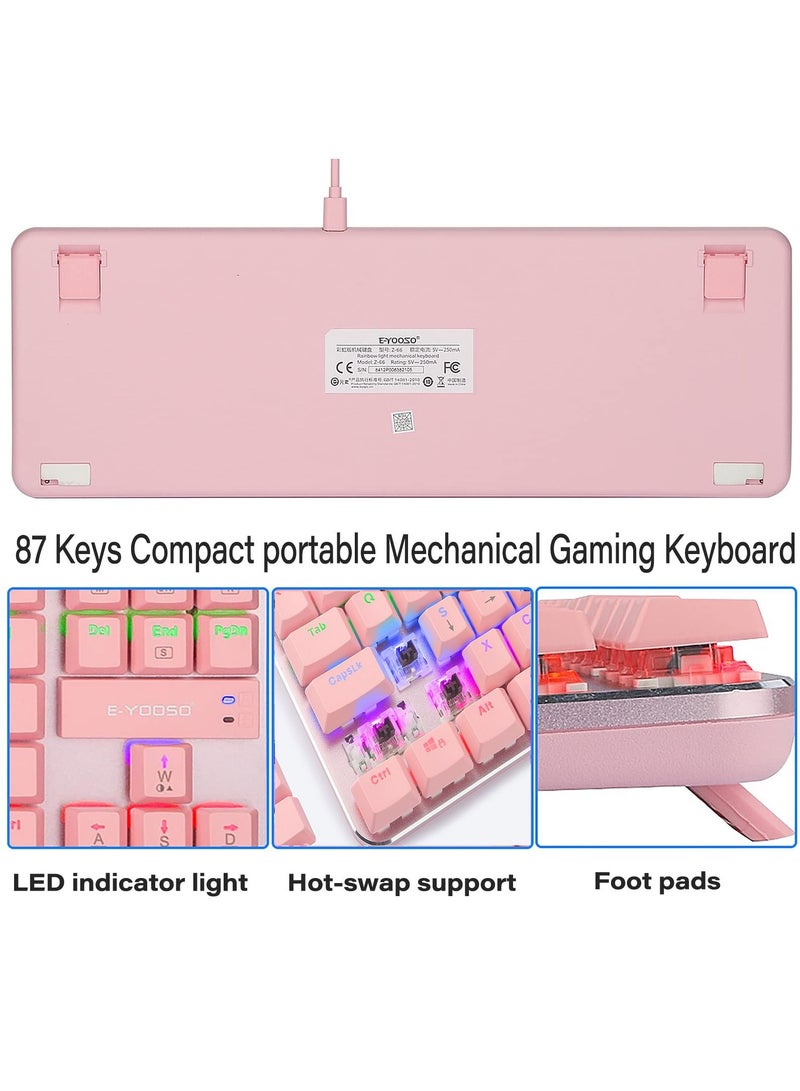 E-YOOSO 87 Keys Wired Gaming Mechanical Keyboard, Brown Switches, with LED Backlit, for Windows/Mac/PC, Pink - Image 4