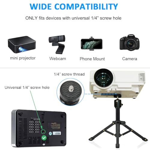 JCWINY Mini Projector Stand, All Metal Mini Tripod Desktop Tabletop Stand Compact Desk Tripod for Mini Projector, Logitech Webcam, iPhone, Camera, Smooth 4, Osmo Mobile, Vimble 2 - Image 3