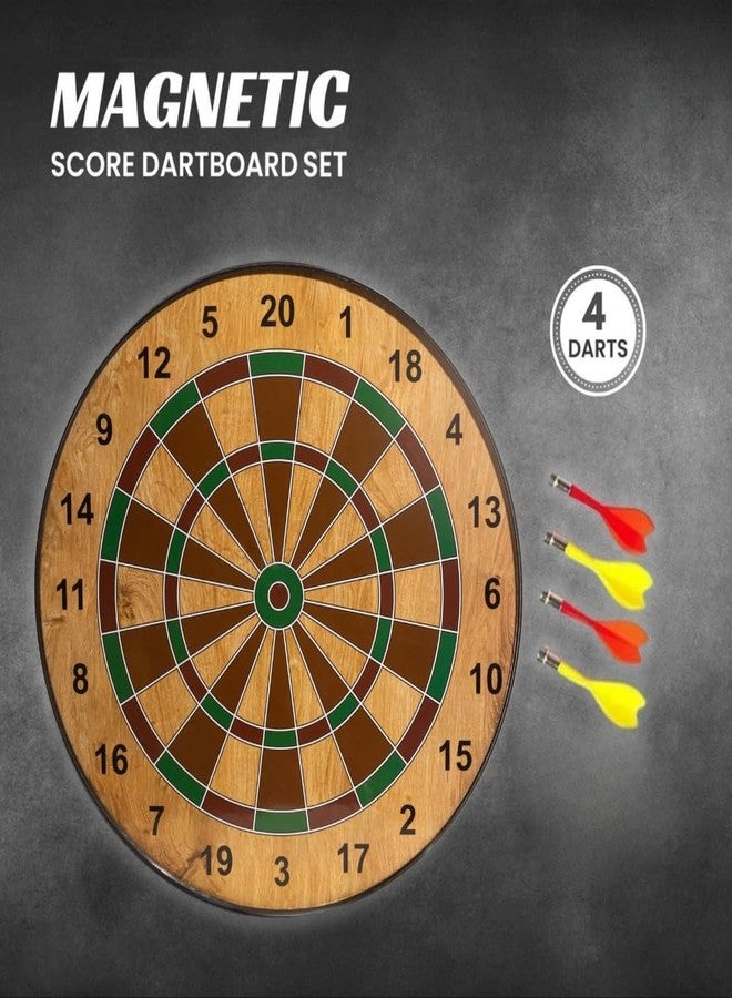 ROARIFY Magnetic Dart Board Set - 11 Inch Wide with 4 Magnetic Darts | Safe Dartboard Target Board Game Set | Score Dartboard Kit Set for Indoor and Outdoor (28 Cm Diameter) (Wooden Color) - Image 2